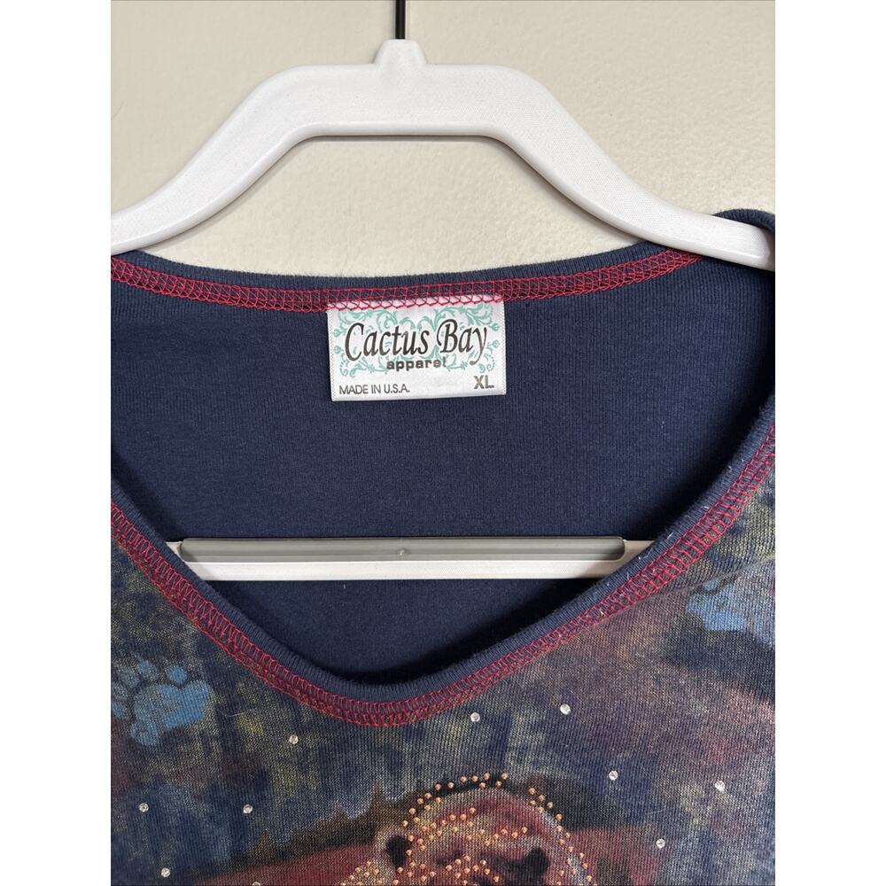 Vintage Y2K Cactus Bay XL Bear Moose Rhinestone Wildlife 3/4 Sleeve USA Top - Picture 2 of 6